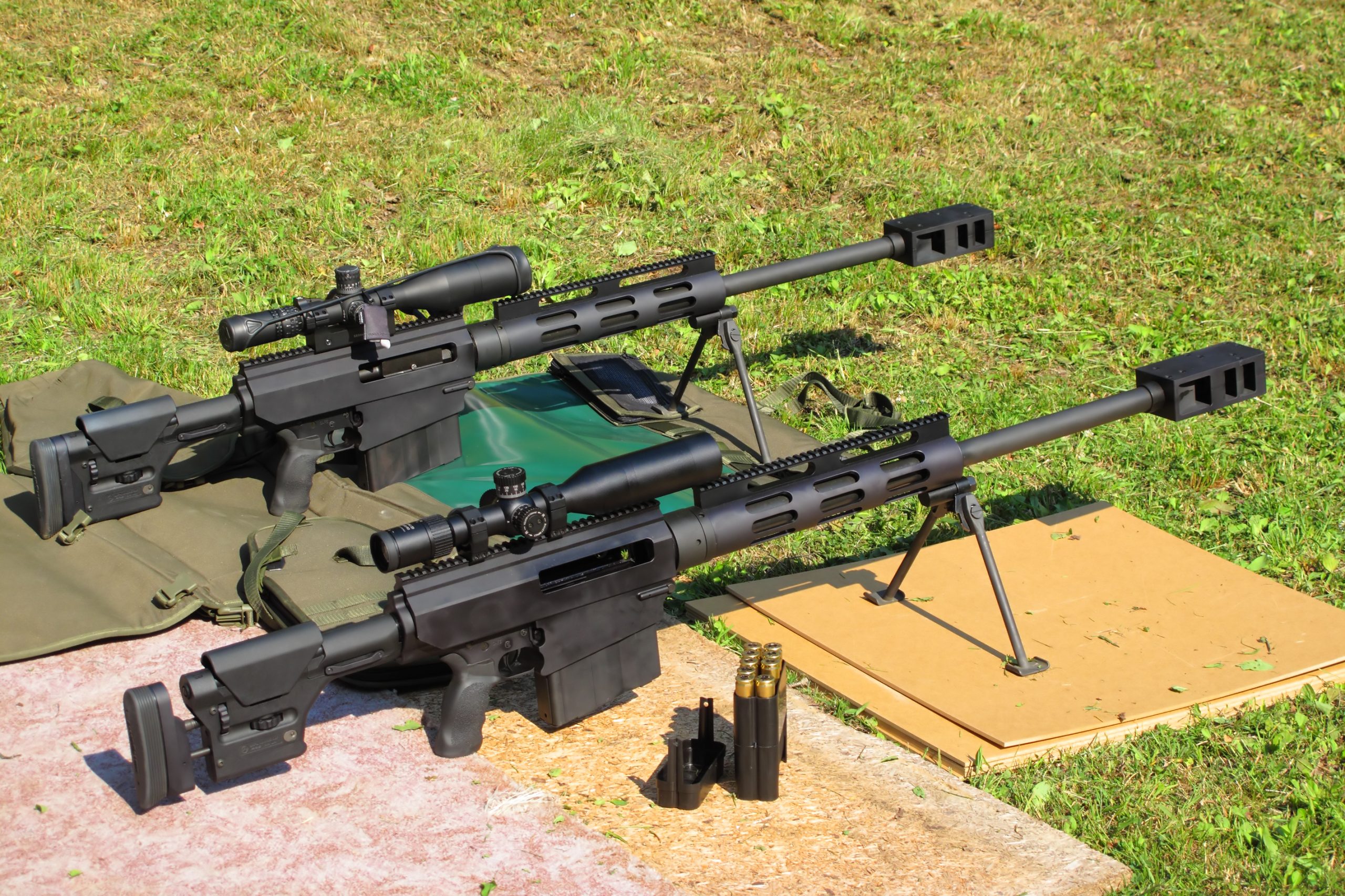 Two,Sniper,Rifles,.50,Bmg,Caliber,On,Shooting,Range.,With